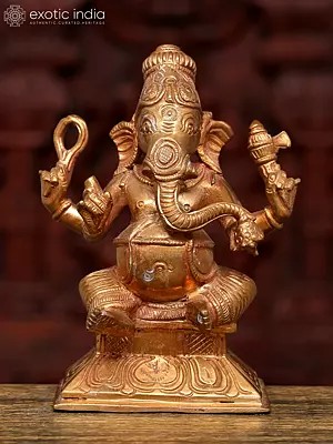 5" Small Four Hands Lord Ganapati | Bronze Idol