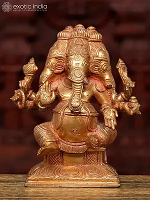 5" Small Three Headed and Six Armed Lord Ganesha | Bronze Statue
