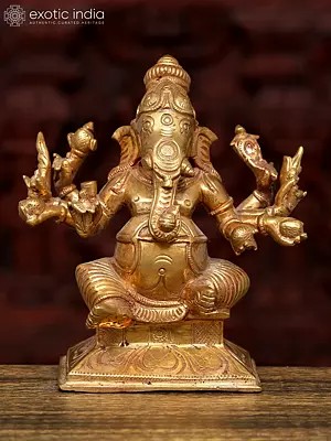 5" Small Eight Armed Sitting Lord Ganesha | Bronze Idol