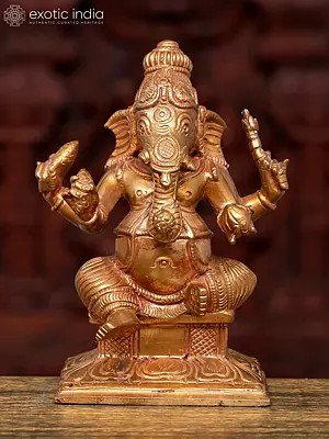 5" Small Four Armed Sitting Lord Ganesha | Bronze Statue