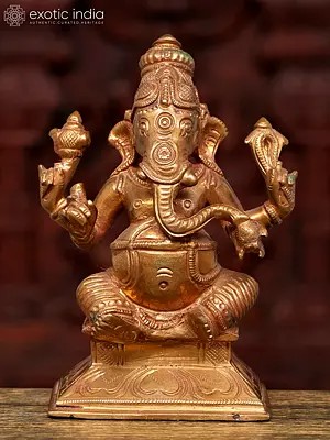5" Small Lord Ganesha Eating Modak | Bronze Statue