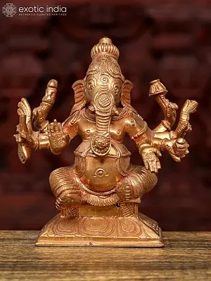 5" Small Ashtabhujadhari Bhagawan Ganesha | Bronze Statue