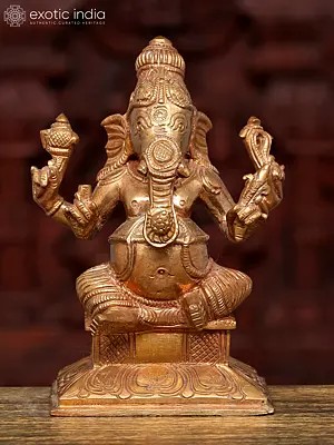 5" Small Vighnaharta Ganesha Seated on Lotus Pedestal | Bronze Statue