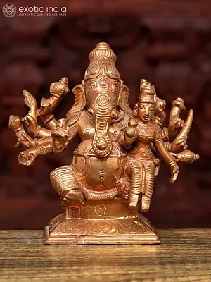 5" Small Eight Armed Vighnaharta Ganesha with Divine Consort Siddhi | Bronze Statue