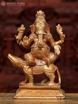 6" Small Lord Ganesha Seated on Mushak in Blessing Gesture | Bronze Statue