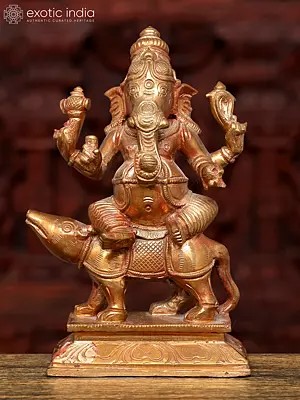6" Small Lord Ganapati Seated on Rat | Bronze Statue