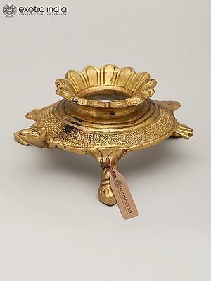 4" Small Tortoise Conch Stand with Lotus Carvings | Brass Item