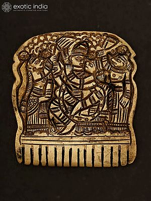 2" Small Brass Decorative Comb with Radha Krishna and Gopis