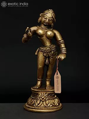5" Small Apsara Standing on Pedestal | Brass Statue for Home Décor
