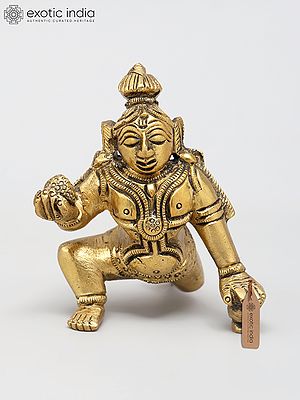 2" Little Krishna Holding Laddu in Hand | Brass Sculpture