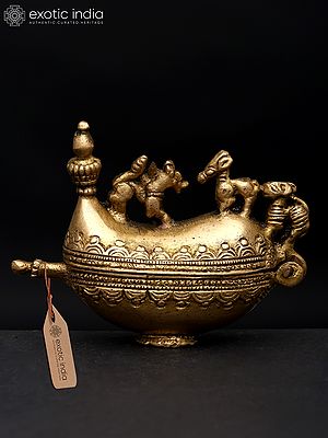 3" Small Boat-Shaped Sindoor Box | Brass Item