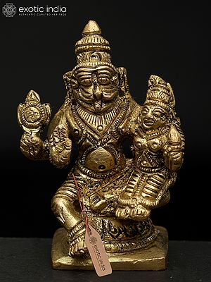 2" Brass Lord Narasimha with Goddess Lakshmi – Symbol of Protection & Devotion