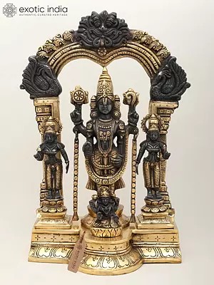 15" Tirupati Balaji with Goddess Lakshmi on Kirtimukha Throne | Brass Statue