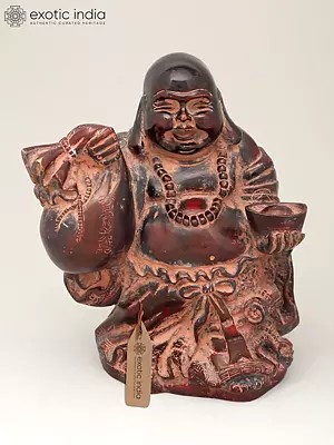 10" Laughing Buddha with Wealth Bag and Bowl - Symbol of Prosperity & Good Luck | Brass Statue