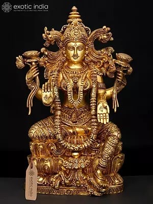 15'' Exquisite Brass Goddess Lakshmi Statue - Perfect for Temple & Home