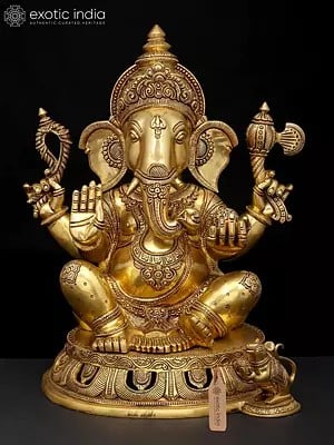 18" Four Armed Blessing Lord Ganesha | Brass Idol
