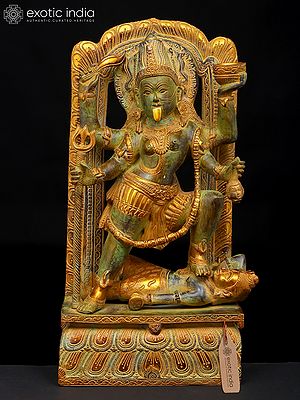 17" The Fearless Destroyer - Goddess Kali Standing on Lord Shiva | Brass Statue