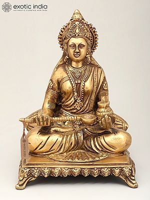 9" Goddess Annapurna Seated on Pedestal | Brass Statue