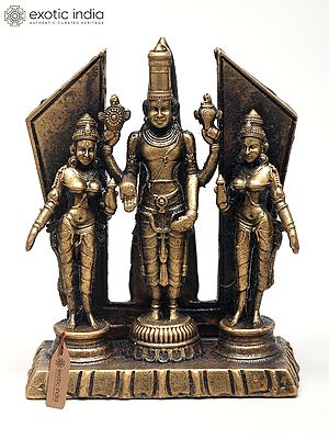 3" Small Superfine Lord Perumal (Vishnu) with Bhudevi and Sridevi | Ideal for Puja