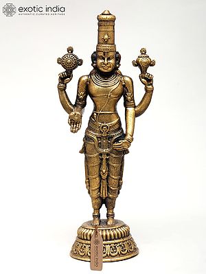 4" Small Superfine Standing Lord Vishnu with Four Arms | Ideal for Puja