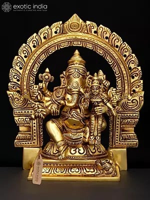 8" Vallabha Ganapati Seated on Throne | Brass Statue