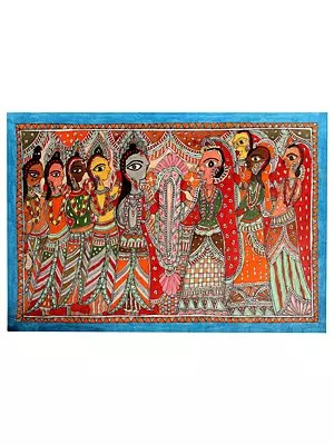 60" Large Shri Rama - Sita Vivah | Madhubani Painting | By Archana Jha Ghaziabad
