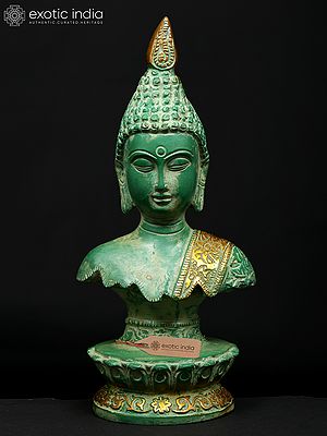 10" Divine Buddha Bust with Golden Robe Accent | Brass Statue