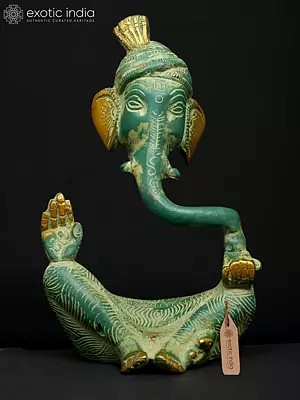 7" Modern Turbaned Ganesha Statue in Brass | Made In India | Handmade