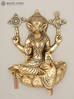 12" Four Armed Blessing Goddess Varahi | Brass Statue | Wall Hanging