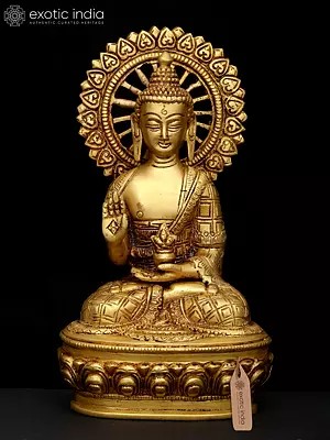 9" Lord Buddha Seated in Abhaya Mudra (Blessing Gesture) | Brass Idol