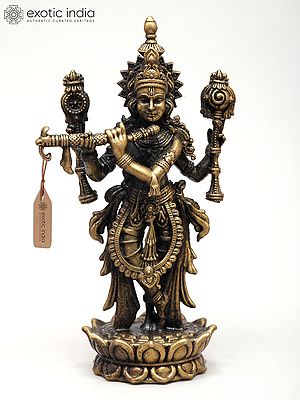 Superfine Shri Krishna – The Divine Flute Player with Shankha and Chakra | Ideal for Puja