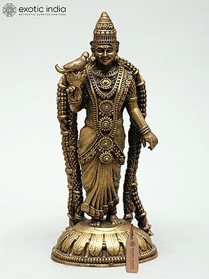 Small Superfine Goddess Meenakshi with Lotus and Parrot – Symbol of Wisdom & Grace | Ideal for Puja