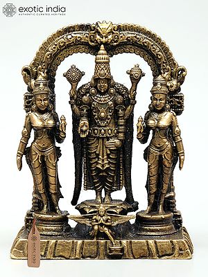 3" Small Superfine Lord Tirupati Balaji Standing on Kirtimukha Arch with Sridevi, Bhudevi and Garuda | Made in Coimbatore | Ideal for Puja