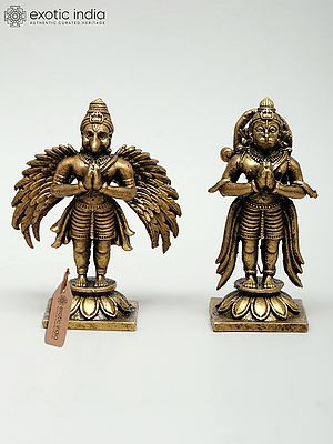 Small Superfine Pair of Lord Hanuman and Garuda Standing in Namaskar Gesture | Ideal for Puja
