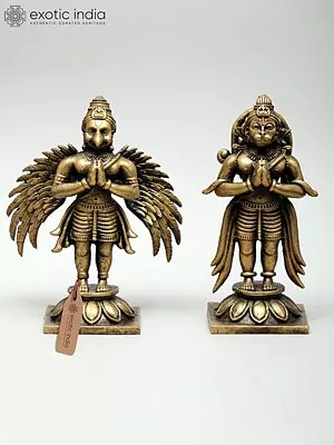 Small Superfine Pair of Lord Hanuman and Garuda Standing in Namaskar Gesture | Ideal for Puja