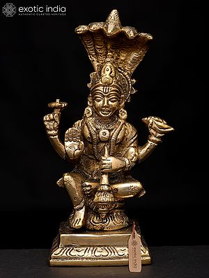 5" Small Sitting Lord Vishnu with Protected Sheshnag | Brass Statue