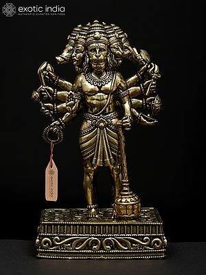 5" Small Superfine Ten Armed Panchamukhi Lord Hanuman | Brass Statue