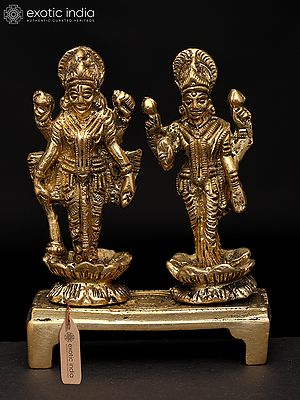 3" Small Standing Lord Vishnu with Devi Lakshmi | Brass Statue