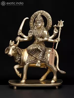 8" Goddess Umiya Seated on Cow | Brass Statue