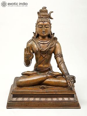 18" Sitting Lord Shiva in Abhaya Mudra | Madhuchista Vidhana (Lost-Wax) | Panchaloha Bronze from Swamimalai