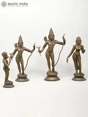 Shri Ram Darbar | Set of 4 Statues | Madhuchista Vidhana (Lost-Wax) | Panchaloha Bronze from Swamimalai