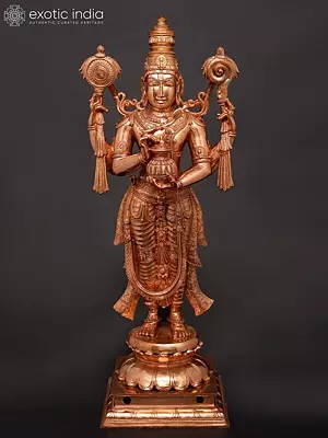 31" Large Lord Vishnu as Dhanvantari with Amrit Kalash: The Physician of The Devas | Solid Copper Statue