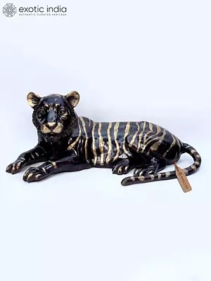 53" Large Decorative Royal Resting Tiger | Brass Sculpture