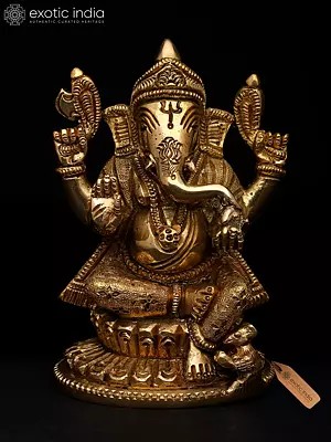 5" Small Chaturbhuja Lord Ganesha – Remover of Obstacles | Brass Sculpture