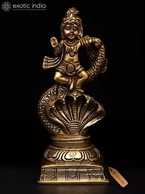 5" Small Bal Krishna Dancing on Kaliya Serpent | Brass Idol