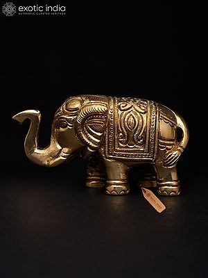4" Small Decorative Elephant with Intricate Carvings | Brass Sculpture
