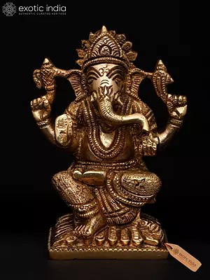 4" Small Lord Ganesha in Blessing Gesture | Brass Statue