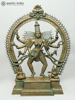 38" Large Eight Armed Dancing Mahavidya Goddess Matangi with Kirtimukha Prabhavali - Tantrik Form of Goddess Saraswati | Madhuchista Vidhana (Lost-Wax) | Panchaloha Bronze from Swamimalai