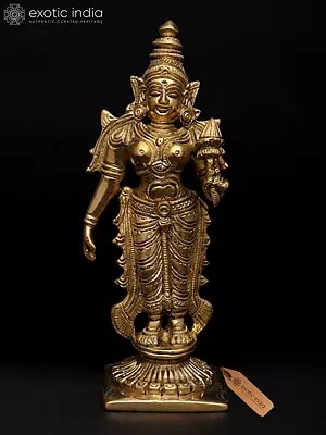 6" Small Goddess Lakshmi Standing of Pedestal with Lotus | Brass Idol