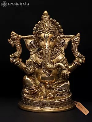 6" Small Lord Ganesha - Giver of Happiness and Prosperity | Brass Statue